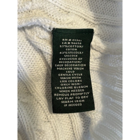 Lauren Ralph Lauren Cable Knit Zip Up Sweater Size L Long Sleeve Gold Logo - Picture 6 of 6